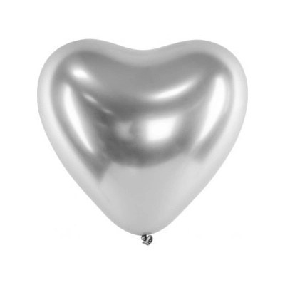 Party Deco CHB2 018 10 Chromované balóny Glossy Hearts 27cm Stříbrná
