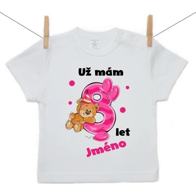 Boodyy tričko s dlouhým rukávem Už mám 8 let s Medvídkem a jménem dítěte dívka