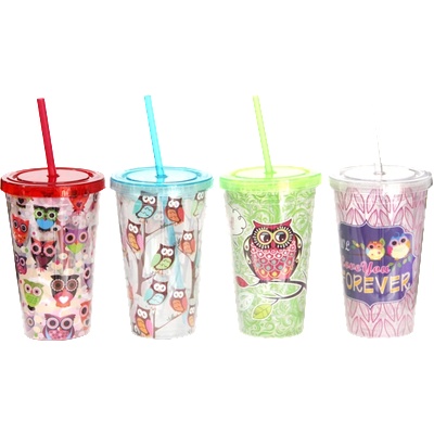 Horecano CN-Акрилна чаша със сламка 500ml. ДЕКОР 4 (0193683) (0193683)