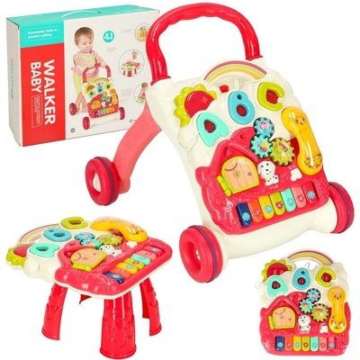 KIK Detské chodítko interaktívny vzdelávací stôl 4v1 červený Bibi inn