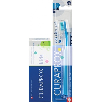 Curaprox Kids 6+ + CS 5500 kids ultra soft detská zubná pasta príchuť mäta 60 ml + zubná kefka 5 x 3,2 g darčeková sada