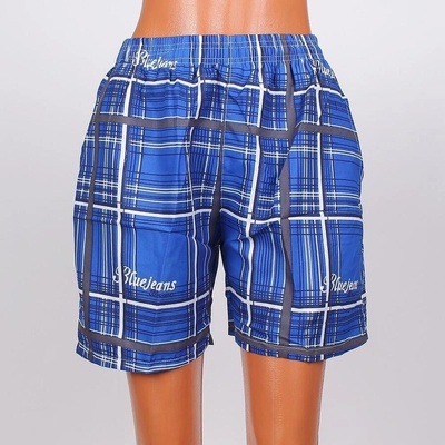 Сини мъжки шорти с кариран десен в сиво, бяло и тъмносиньо