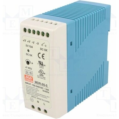 MEAN WELL MDR-60-5 Napájecí zdroj: spínaný; na lištu DIN; 50W; 5VDC; 10A; 85÷264VAC