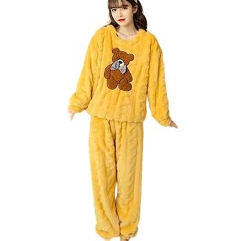 Image 1 of Дамска зимна пижама в жълто с мече