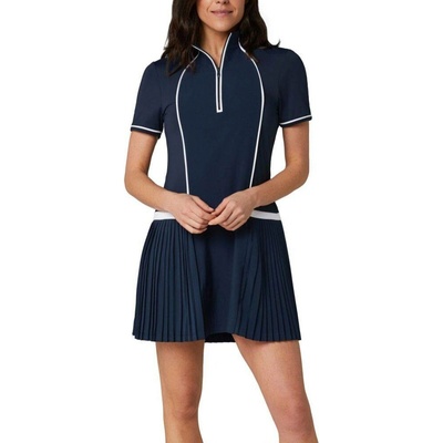 Original Penguin Polo Dress with Knife Pleats & Piping Detail Black Iris modré