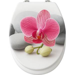 Pepita Седалка за тоалетна Pepita MDF с бавно затварящ се капак - Orchidea - бяло-розово (P-7324)