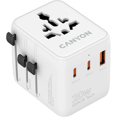 CANYON Адаптер за пътуване, CANYON OnTour 20, EU/UK/US/AUS, 20W, Бял (CNS-TA20W1005W)