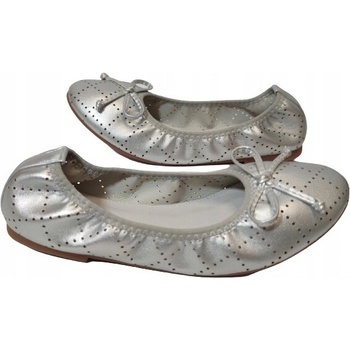 Wojtyłko 5ba22013 dievčenské ažurové balerínky baleríny strieborné