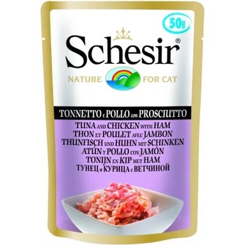 Schesir - Пауч за израснали котки с месо от риба тон, пиле и шунка, 50 гр. /4 броя