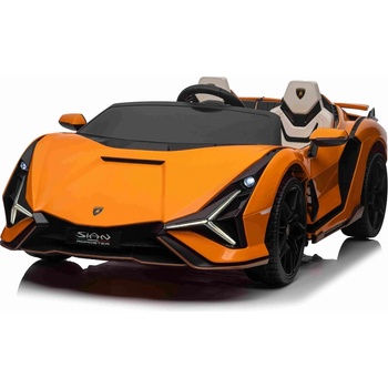 Beneo elektrické autíčko Lamborghini Sian 4X4 12V, 2,4 GHz diaľkové ovládanie USB / AUX Vstup Bluetooth Odpruženie Vertikálne otváracie dvere mäkké EVA kolesá LED Svetlá ORIGINAL lic oranžová