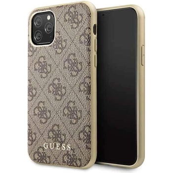 GUESS 4G Collection Leather Hard Case - дизайнерски кожен кейс за iPhone 11 Pro (бежов)
