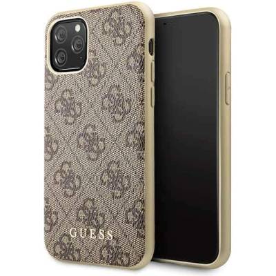 GUESS 4G Collection Leather Hard Case - дизайнерски кожен кейс за iPhone 11 Pro (бежов)