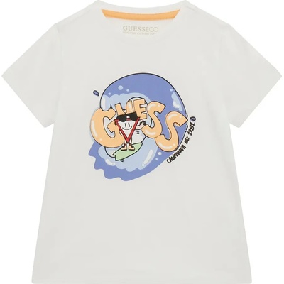 GUESS Бяла тениска със забавна апликация и надпис Guess за мини момче