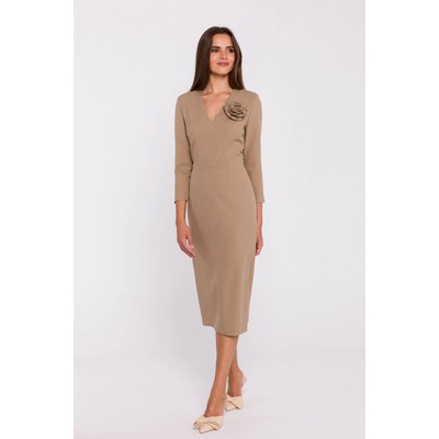 Stylove Woman's Flower pencil dress beige hnedá