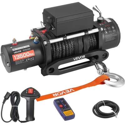 E-CrossStu GmbH Elektrický naviják, nosnost 6100 kg, 12V, pro nákladní vozidla se syntetickým lanem Φ9,5 mm x 26 m, bezdrátové a kabelové dálkové ovládání, vodotěsný IP55 pro tažení terénního SUV, je