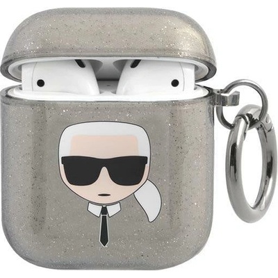 Karl Lagerfeld Калъф Karl Lagerfeld KLA2UKHGK Glitter Karl`s Head, за Apple AirPods, черен (KF000831-0)