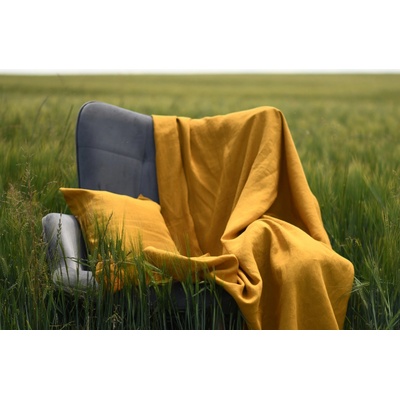 Nelly přehoz na postel Lněný pléd kurkumový 140 x 140 cm