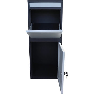 Box na balíky s prepadovou lištou, farba: čierna/biela