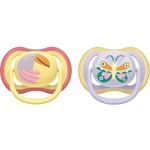 Philips Залъгалки Philips Avent - Ultra Air, 0-6 м, с кутийка, 2 броя, лилава пеперуда/жълта птица (SCF087/04) - baby