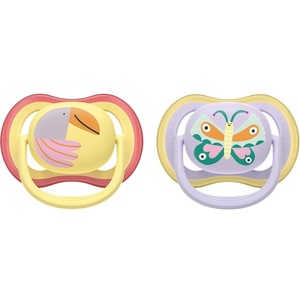 Philips Залъгалки Philips Avent - Ultra Air, 0-6 м, с кутийка, 2 броя, лилава пеперуда/жълта птица (SCF087/04) - baby