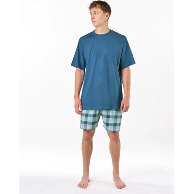 Gina pánské pyžamo krátké pánské, šité, s potiskem Pyžama 2025 79192P petrolejová aqua