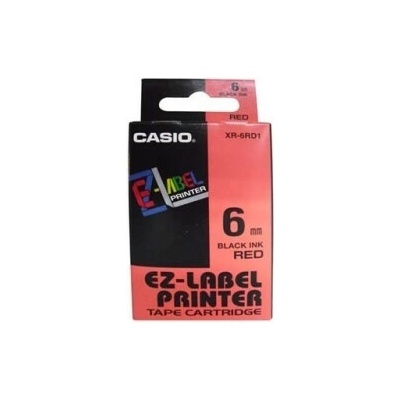Originální páska Casio XR-6RD1, černý tisk/červený podklad, nelaminovaná, 8m, 6mm