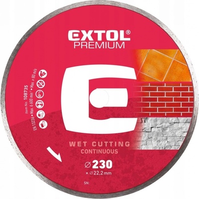 Diamantový řezný kotouč pro plné řezy Extol Premium (108735), 230x22,2 mm, pro mokré řezání