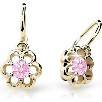 Danfil detské náušnice kvetiny C1947 zo žltého zlata pink brizura