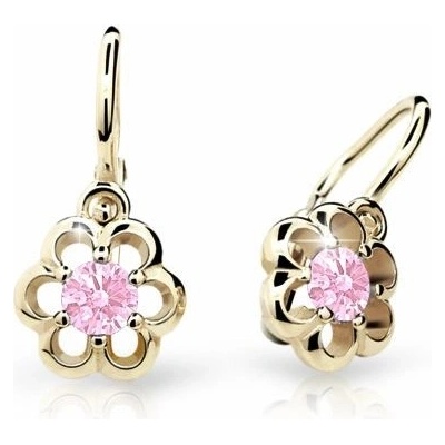Danfil detské náušnice kvetiny C1947 zo žltého zlata pink brizura