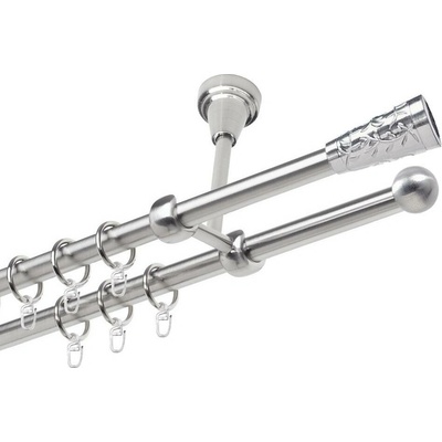 OK-GarnýžeCZ Garnýž kovová dvouřadá 19mm Sevilla nerez 350 cm do stropu / kroužky s háčkem