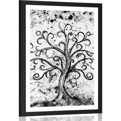 Plakát s paspartou symbol stromu života v černobílém provedení - 40x60 silver