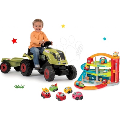 Smoby set traktor Claas Farmer XL na šliapanie s prívesom dvojposchodová garáž Vroom Planet Grand a 5 autíčok 710114 4