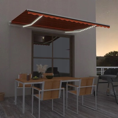 Greatstore Ručně zatahovací markýza s LED světlem 400x300 cm oranžovohnědá