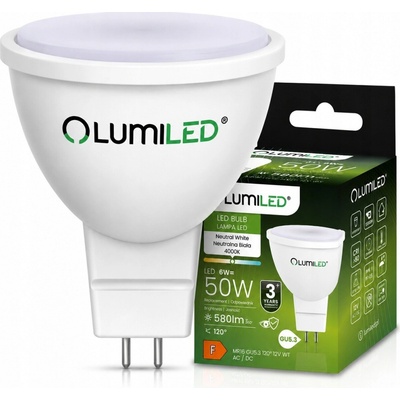 Lumiled LED žárovka LED GU5.3 MR16 6W = 60W 580lm 4000K Neutrální bílá 120° 12V AC/DC