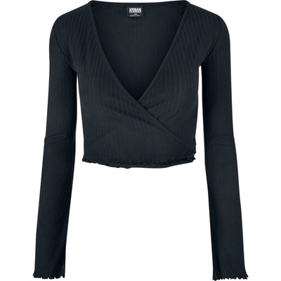 Urban Classics Ladies Cropped Rib Wrapped Longsleeve černá