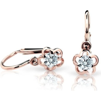 Danfil dětské náušnice kytičky C1945 z růžového zlata s kamínkem White zapínání brizura