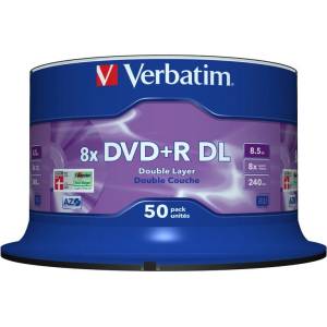 Verbatim dvd+r(50-пакет)/Двоен слой/Шпиндел/ 8x 8.5gb Матово сребристо (43758)
