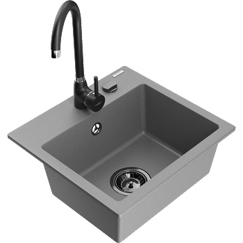 Mexen Milo кухненска мивка от гранит с 1 отделение с кухненски смесител Telma, сив - 6505-71-670200-70-B (6505-71-670200-70-B)