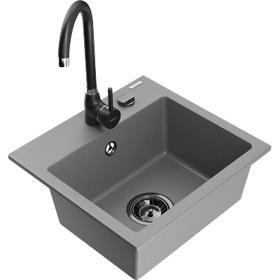 Mexen Milo кухненска мивка от гранит с 1 отделение с кухненски смесител Telma, сив - 6505-71-670200-70-B (6505-71-670200-70-B)