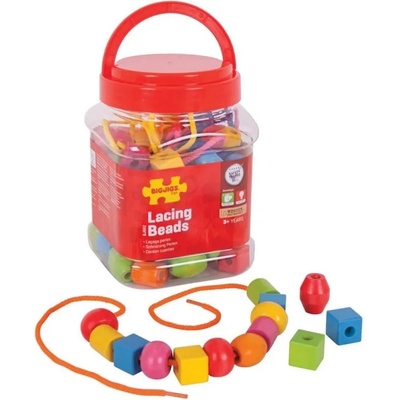 Bigjigs Toys Творчески комплект Bigjigs - Буркан с дървени мъниста (BJ662)