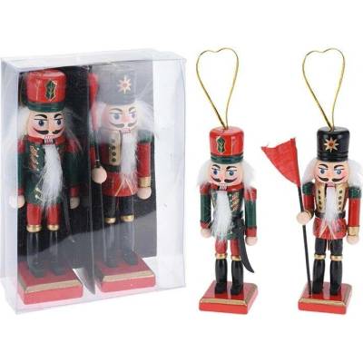 H&S Decoration Sada 2 dřevěných louskáčků na ořechy Pestrobarevné 12 cm ozdoby na vánoční stromek