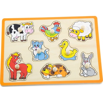 Viga Toys Дървен пъзел с дръжки Viga - Домашни животни (50017)