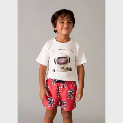 MAYORAL Бански костюм 3d в доматен цвят с роботи за мини момче Mayoral