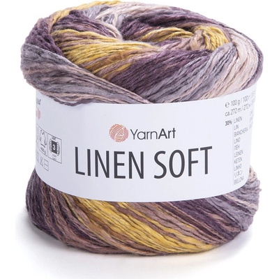 Yarn Art příze Linen Soft 7415 fialová žlutá a šedá