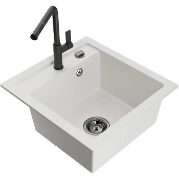 Mexen Vito гранитна мивка с 1 отделение с кухненски смесител Flora, бял - 6503-20-670401-70-B (6503-20-670401-70-B)