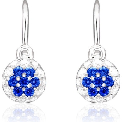 Duppi detské náušnice okrúhle DU 70414 z bieleho zlata s kamienkami uprostred tmavo modrými okolo bielymi zapínanie brizúra