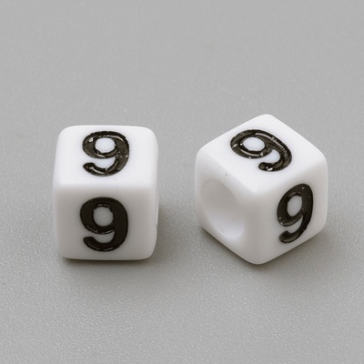 Akrylové korálky s čísly - bílé kostičky - 7 x 7 x 7 mm - 1 ks Čísla: 1 – Zboží Dáma