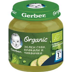 Nestle Зелен грах, броколи и тиквички Nestle GERBER Organic - Моето първо пюре 125 g (12458580) - ozone