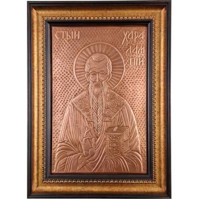 МЕДНА ИКОНА ГОЛЯМА В РАМКА СВЕТИ ХАРАЛАМПИЙ