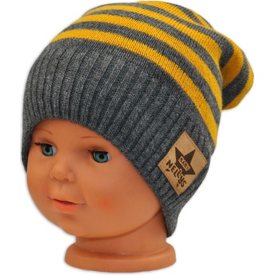 Baby Nellys prúžkovaná čiapka grafit/sivá/žltá